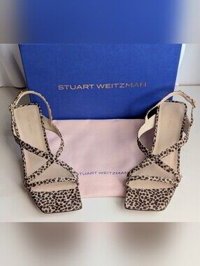 NWT Stuart Weitzman Oasis 50 Mini Cheetah Suede Slingback Sandals 8/38.5 $495